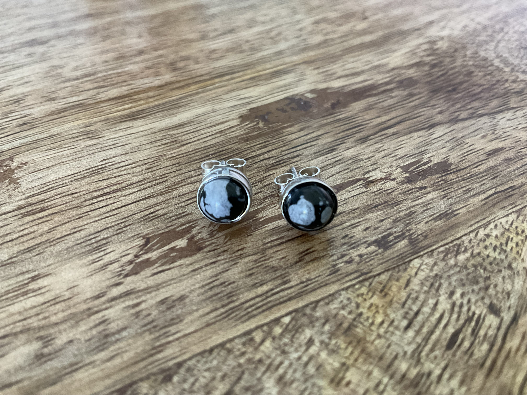 Snowflake Obsidian Round Stud Earrings